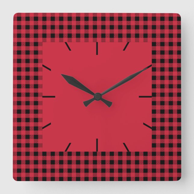 Gingham Red and Black Fyrkantig Klocka (Framsida)