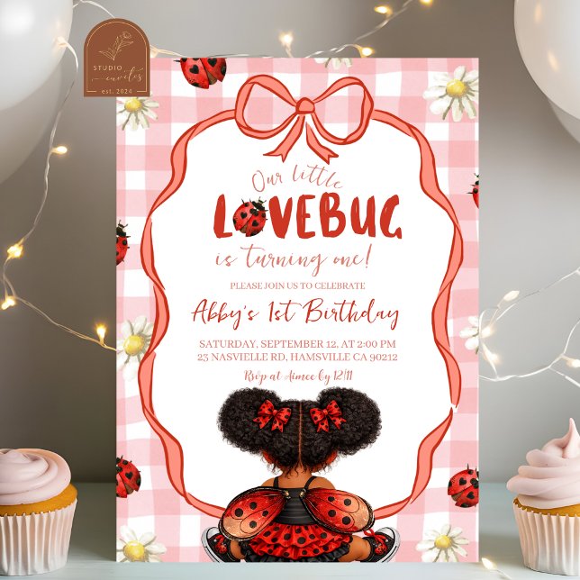 Gingham Red Ladybug 1st Birthday Invitation_ Inbjudningar (Skapare uppladdad)