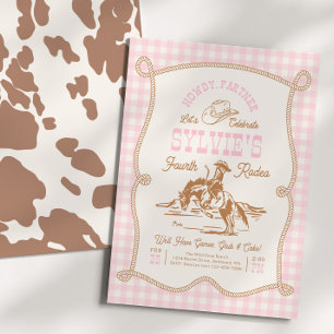 Gingham Rep Cowgirl Födelsedagsinbjudan Inbjudningar