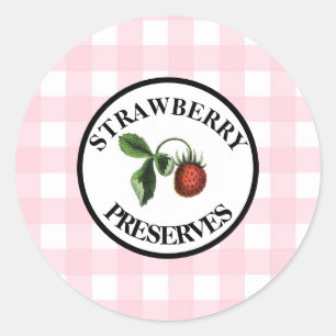 Gingham Retro Jordgubbskonserver Runt Klistermärke