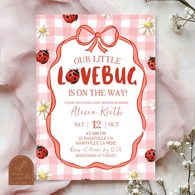 Gingham Röd Lovebug Baby Shower Inbjudningar (Skapare uppladdad)