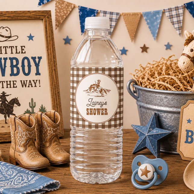 Gingham Rodeo Baby Shower Vattenflasksetiketter Vattenflaskor Etikett (Skapare uppladdad)