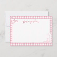 Gingham Rosa Boot Girls Stationery - tack för ditt