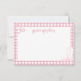 Gingham Rosa Boot Girls Stationery - tack för ditt Kort