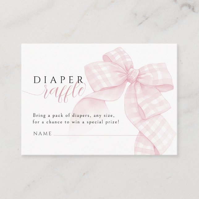Gingham Rosa Bow Baby Shower Diaper Raffle Tilläggskort (Framsida)