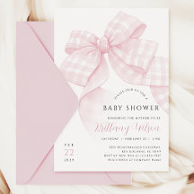 Gingham Rosa Bow Baby Shower-inbjudan