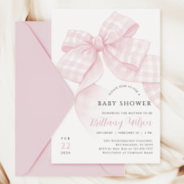 Gingham Rosa Bow Baby Shower-inbjudan Inbjudningar