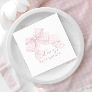 Gingham Rosa Bow Baby Shower Pappersservett
