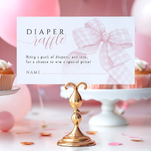 Gingham Rosa Bow Baby Shower Raffle 3,5x2 tum Tilläggskort