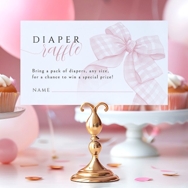 Gingham Rosa Bow Baby Shower Raffle 3,5x2 tum Tilläggskort (Skapare uppladdad)
