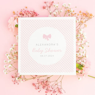 Gingham rosa bow babydusch pappersservett
