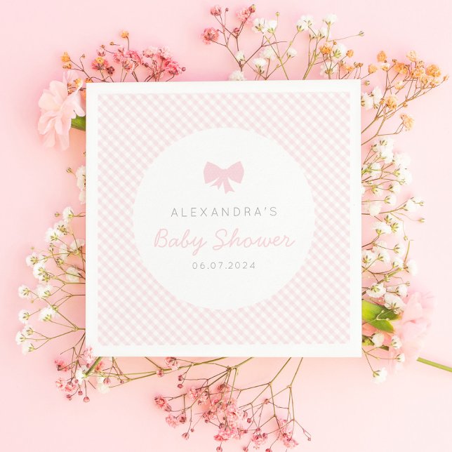 Gingham rosa bow babydusch pappersservett (Skapare uppladdad)