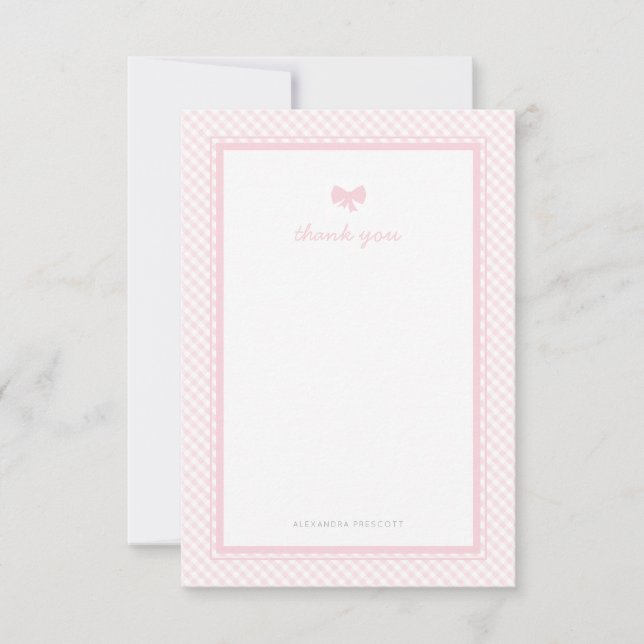 Gingham rosa bow babydusch tack kort (Framsida)