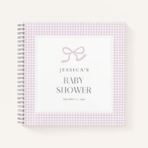 Gingham Rosa Bow Flicka Baby Shower Guest Bok
