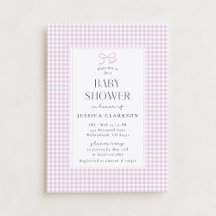 Gingham Rosa Bow Flicka Baby Shower-inbjudan