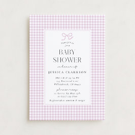 Gingham Rosa Bow Flicka Baby Shower-inbjudan Inbjudningar
