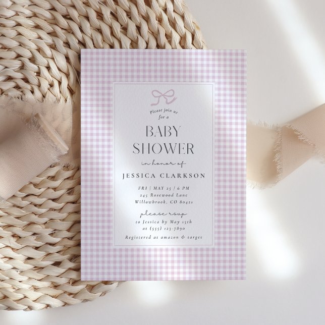 Gingham Rosa Bow Flicka Baby Shower-inbjudan Inbjudningar (Skapare uppladdad)