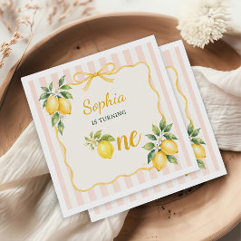 Gingham Rosa Citron Födelsedagsfest 1 År Pappersservett