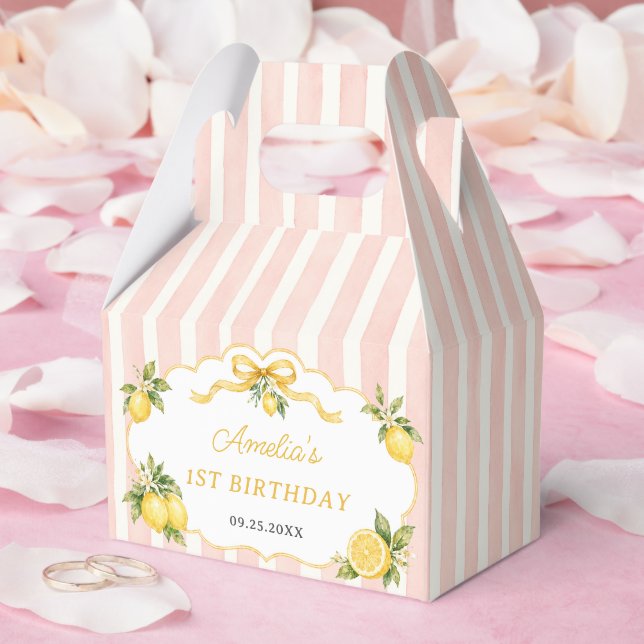 Gingham Rosa Citron Födelsedagsfest 1 År Presentaskar (Bröllop)