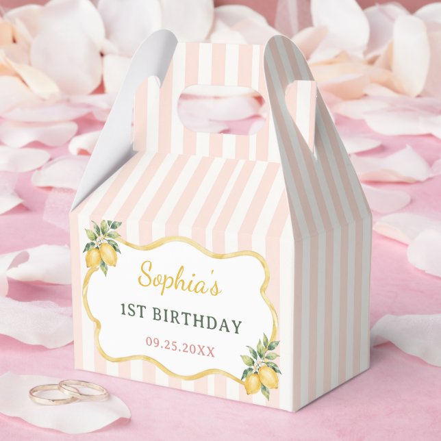 Gingham Rosa Citron Födelsedagsfest 1 År Presentaskar (Bröllop)