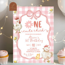 Gingham Rosa Daisy One Cute Chick 1-årsfest