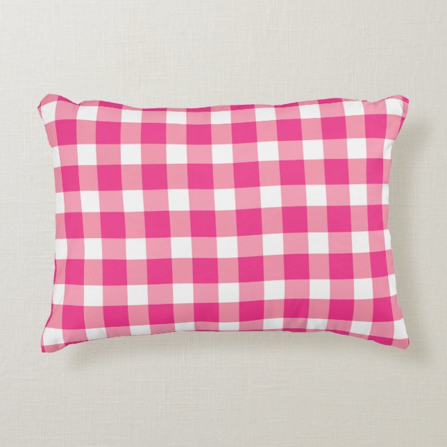 Gingham Rosa Design Prydnadskudde (Framsidan)