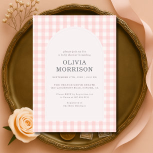 Gingham Rosa Flickor Babyshower Inbjudningar
