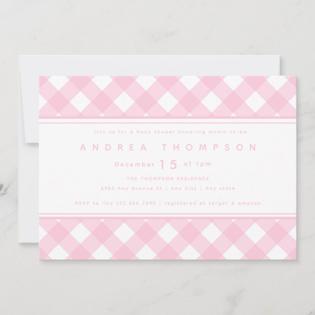 Gingham Rosa | Inbjudan till barnskor för flickor (Framsida)