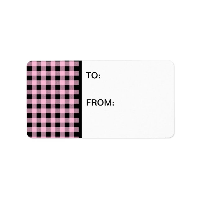 Gingham Rosa och svart Adressetikett (Framsidan)