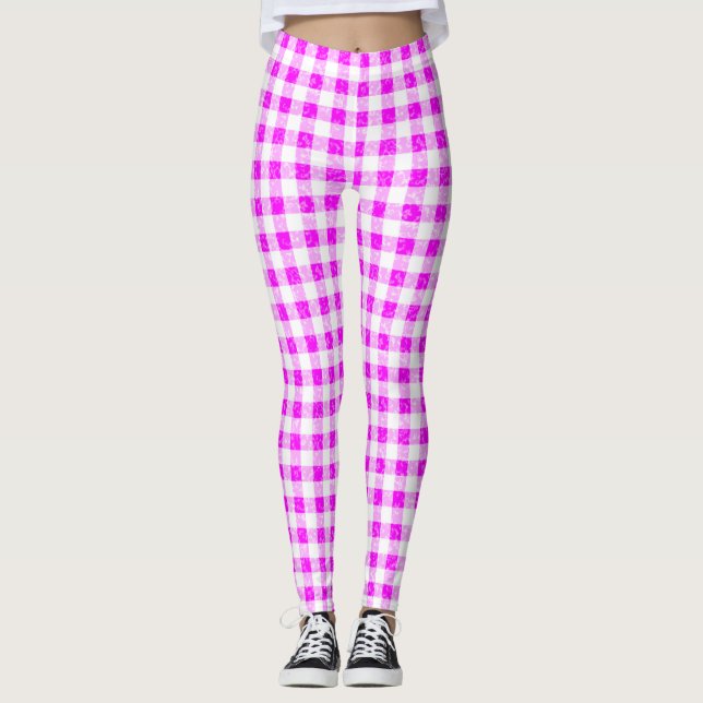 Gingham Rosa och White Mönster Leggings (Framsida)