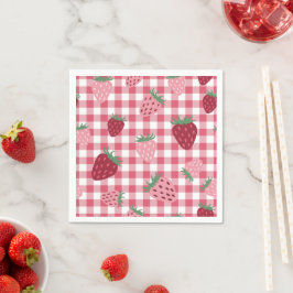 Gingham Rosa & Red Strawberry Berry Pappersservett
