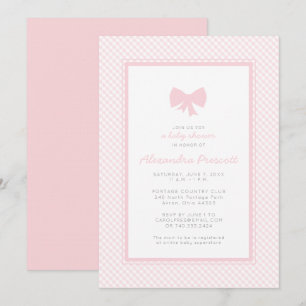 Gingham rosa rosett baby shower inbjudningar