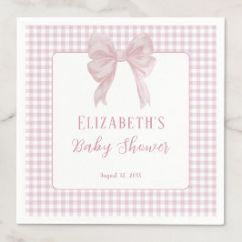 Gingham Rosa Rosett Babyfirande Servetter