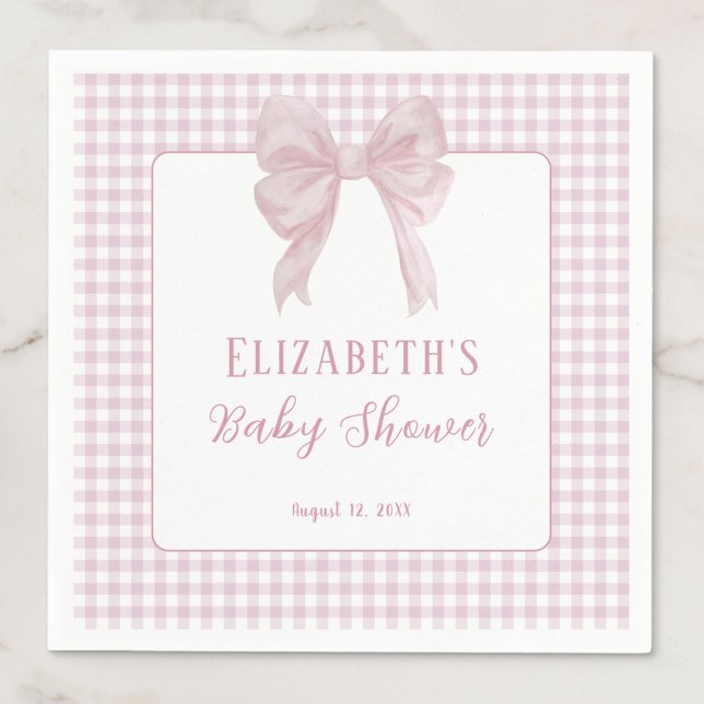 Gingham Rosa Rosett Babyfirande Servetter (Skapare uppladdad)