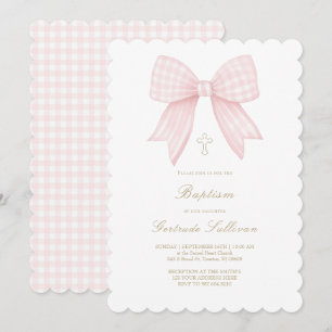 gingham rosa rosett   Dop Inbjudningar