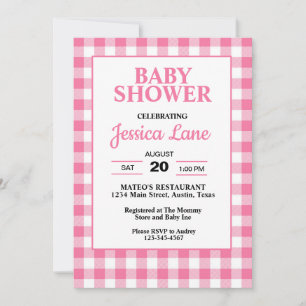 Gingham Rosa Rutiga Baby Shower Inbjudan