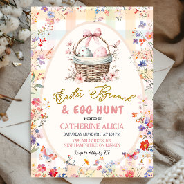 Gingham Rosa Vildblomma Påskäggsjakt och Brunch Inbjudningar