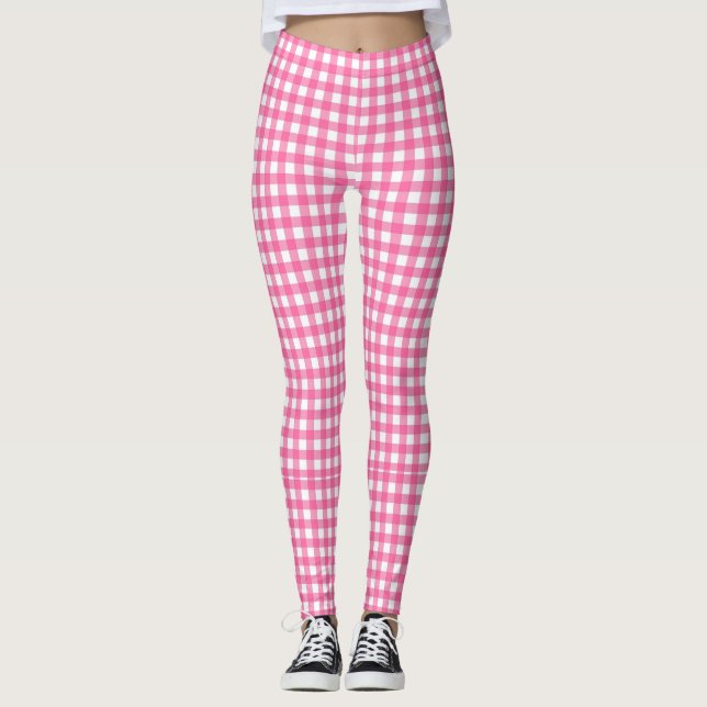 Gingham Rosa Yoga Byxor (Framsida)