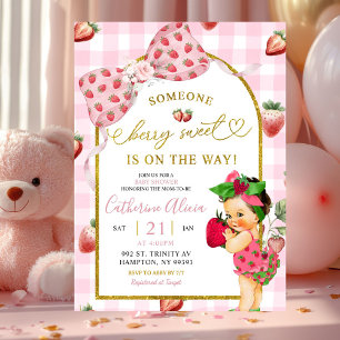 Gingham rosett Jordgubbs Spansk Baby Baby Shower Inbjudningar