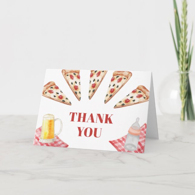 Gingham Rustic Modern Pizza Öl Baby Shower Tack Kort (Framsida)