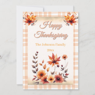 Gingham Rustic Vintage Thanksgiving Greeting Card Julkort