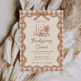 Gingham Rutig Thanksgiving Middag Höst Inbjudningar