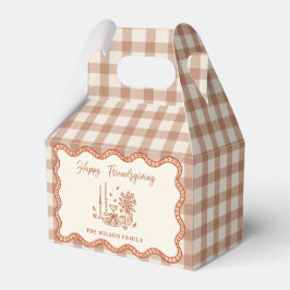 Gingham-rutiga Friendsgiving-middag Presentaskar