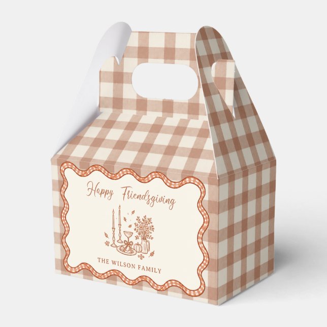 Gingham-rutiga Friendsgiving-middag Presentaskar (Framsidan Sidan)