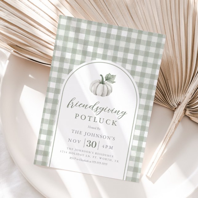 Gingham Sage Friendsgiving Potluck Inbjudningar (Skapare uppladdad)