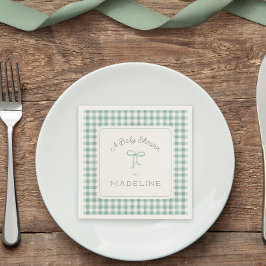 Gingham Sage Grönt Baby Shower Pappersservett