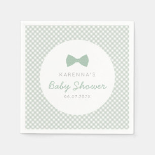 Gingham sage grönt bow mundusch babydusch pappersservett