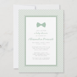 Gingham sage grönt bow tie babyduschinbjudan inbjudningar