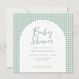 Gingham Sage Grönt Checkated Play Baby Shower Inbjudningar