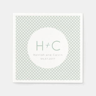 Gingham sage grönt initialer bröllop rehearsal pappersservett